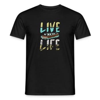 Narrowboat Illustration Live Life at 4mph - Men's T-Shirt - black - Front - AI Model Male 178 light (178cm)