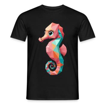 Buntes Seepferdchen Polygonstil Meeresbewohner - Männer T-Shirt - Schwarz - Vorne - AI Model Male 178 light (178cm)