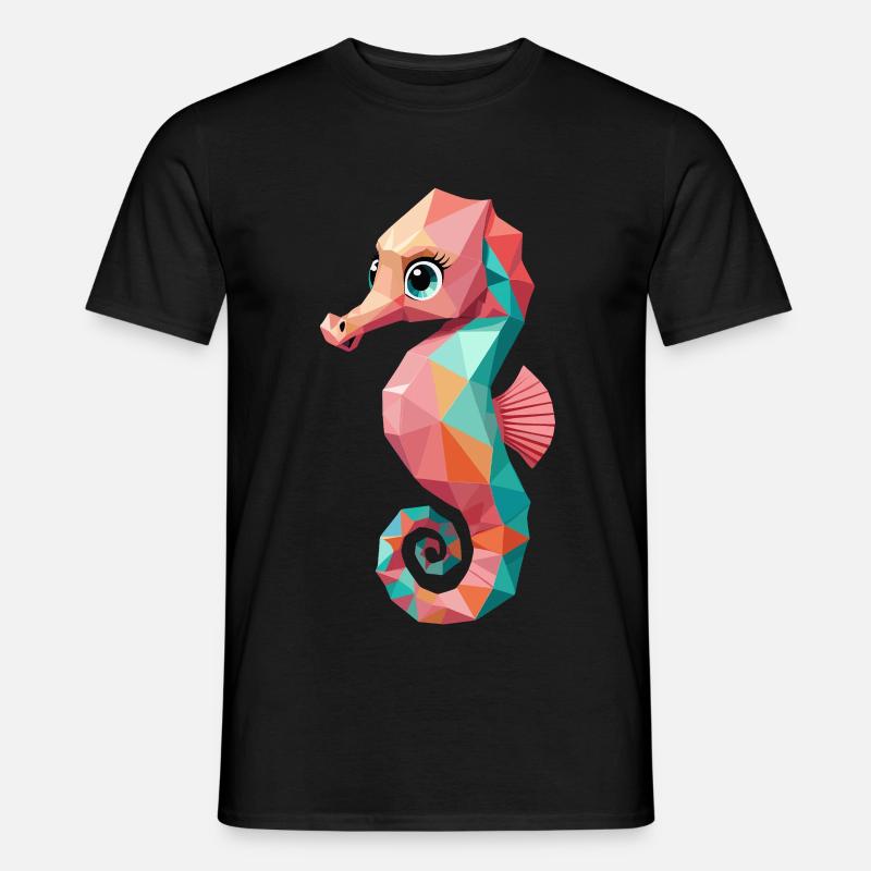 Buntes Seepferdchen Polygonstil Meeresbewohner - Männer T-Shirt - Schwarz