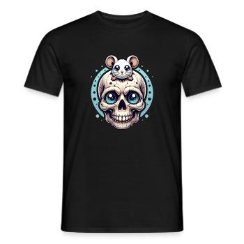Skull mit süßer kleiner Maus auf der Stirn - Männer T-Shirt - Schwarz - Vorne - AI Model Male 178 light (178cm)