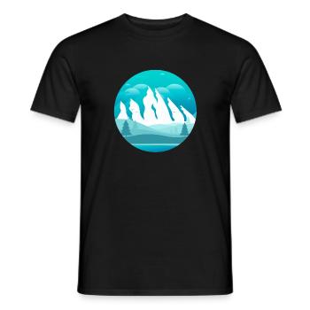 Mountains covered with snow and forest - Men's T-Shirt - black - Front - AI Model Male 178 light (178cm)
