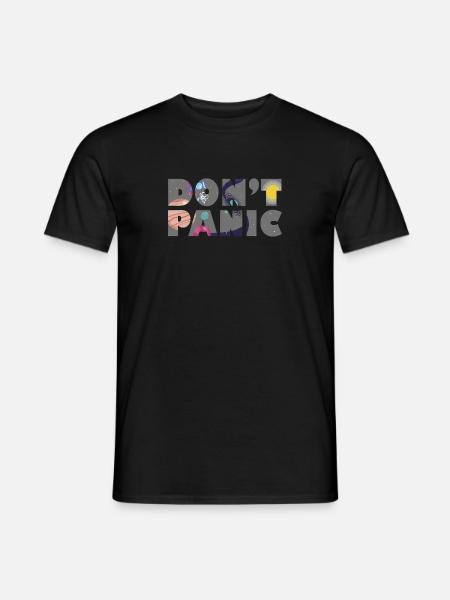 Galaxy Planets Don't Panic Gift - Männer T-Shirt - Schwarz