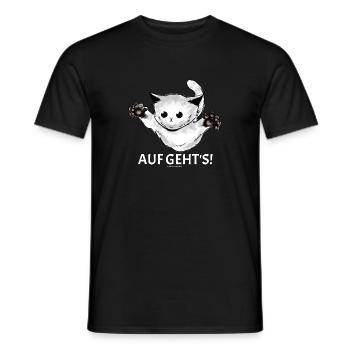Kitty : « Allons-y ! » saute un jeune chat - T-shirt homme - noir - Devant - AI Model Male 178 light (178cm)