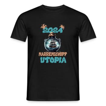 2024, L’utopie de la Nef des fous - T-shirt homme - noir - Devant - AI Model Male 178 light (178cm)