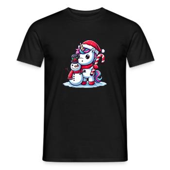 Cute unicorn at Christmas as Santa Claus - Men's T-Shirt - black - Front - AI Model Male 178 light (178cm)