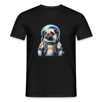 Mops Hund im Raumanzug Lustige Geschenkidee - Männer T-Shirt - Schwarz - Vorne - AI Model Male 178 light (178cm)