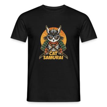 Katze Samurai - Männer T-Shirt - Schwarz - Vorne - AI Model Male 178 light (178cm)