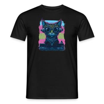 Miau-sic Mix Cat DJ - Männer T-Shirt - Schwarz - Vorne - AI Model Male 178 light (178cm)