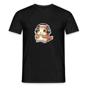 A cute hamster playing video games - Men's T-Shirt - black - Front - AI Model Male 178 light (178cm)