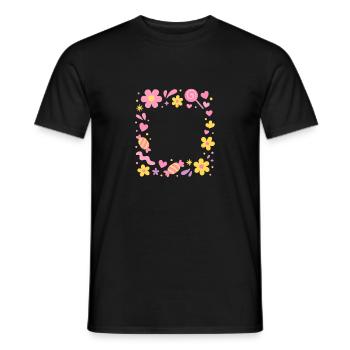 Verspielter Rahmen aus pinken Blumen und Bonbon - Männer T-Shirt - Schwarz - Vorne - AI Model Male 178 light (178cm)
