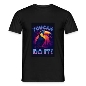 Toucan Do It – Funny Toucan in Neon Retro Look - Men's T-Shirt - black - Front - AI Model Male 178 light (178cm)