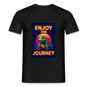 Enjoy the Journey – Turtle in Retro Sunset - Men's T-Shirt - black - Front - AI Model Male 178 light (178cm)