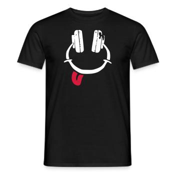 Casque d'écoute - smiley - langue - T-shirt homme - noir - Devant - AI Model Male 178 light (178cm)