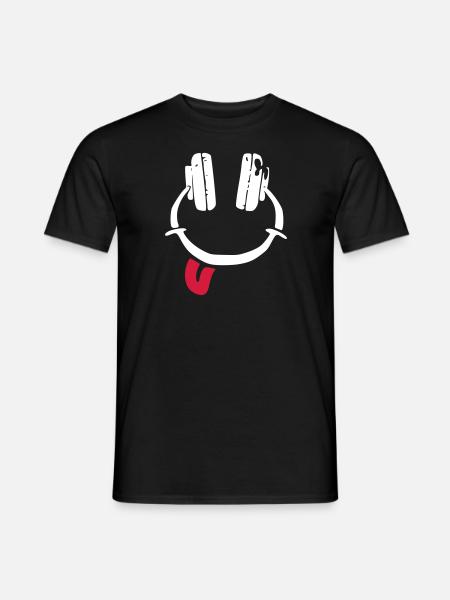 Kopfhörer - Smiley - Zunge - Männer T-Shirt - Schwarz