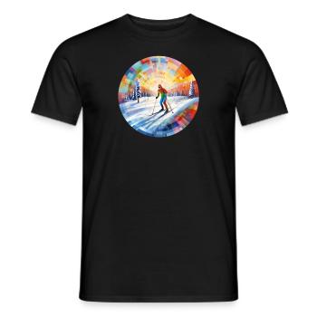 Biathlon - colored skier on ski slope - Men's T-Shirt - black - Front - AI Model Male 178 light (178cm)