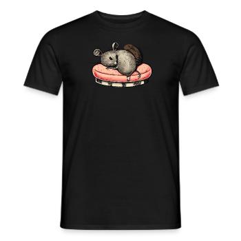 Dessin d’une souris mignonne allongée dans son lit - T-shirt homme - noir - Devant - AI Model Male 178 light (178cm)