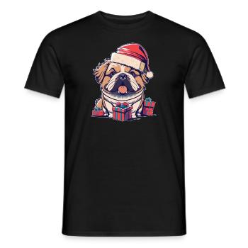 Lustiger Hund Weihnachtsmütze n Weihnachtsgeschenk - Männer T-Shirt - Schwarz - Vorne - AI Model Male 178 light (178cm)