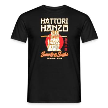 Hattori Hanzo Sword and Japan Sushi Gift - Men's T-Shirt - black - Front - AI Model Male 178 light (178cm)