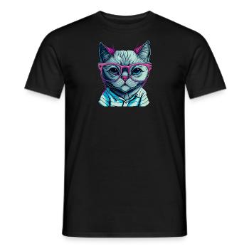 Nerd Cat - Männer T-Shirt - Schwarz - Vorne - AI Model Male 178 light (178cm)