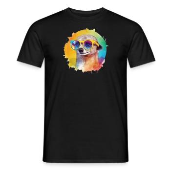 Colorful cool meerkat with sunglasses - Men's T-Shirt - black - Front - AI Model Male 178 light (178cm)