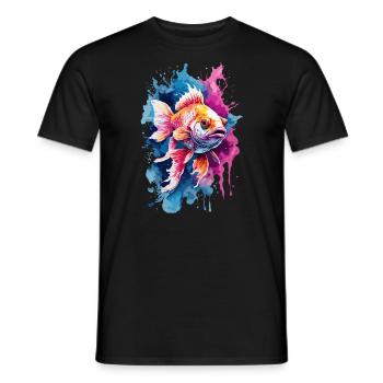 Poisson cool coloré à l’aquarelle. Illustration - T-shirt homme - noir - Devant - AI Model Male 178 light (178cm)