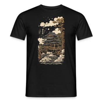 Temple in Ukiyo-E Vintage Japan Art - Men's T-Shirt - black - Front - AI Model Male 178 light (178cm)