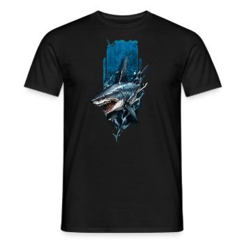 Conception de requin féroce : Prédateur bleu profond - T-shirt homme - noir - Devant - AI Model Male 178 light (178cm)