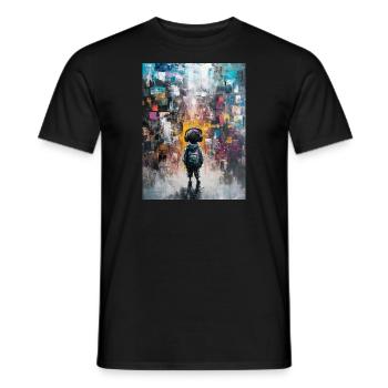 Kind mit Kopfhörern schaut ins Abstrakte - Männer T-Shirt - Schwarz - Vorne - AI Model Male 178 light (178cm)