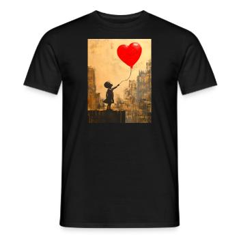 Banksy Style - Child with Heart Balloon - Love - Men's T-Shirt - black - Front - AI Model Male 178 light (178cm)