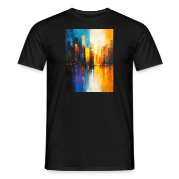 Abstract colorful city reflected in the river - Men's T-Shirt - black - Front - AI Model Male 178 light (178cm)