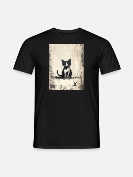 Toile de dessin de silhouette de chat - Style Banksy - T-shirt homme - noir