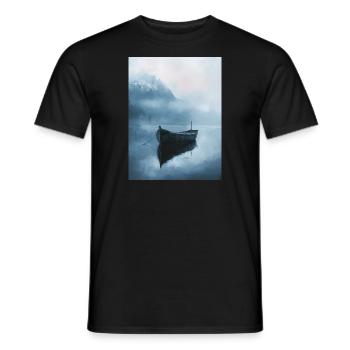 Abstraktes Gemälde - Boot - See - Berge - Männer T-Shirt - Schwarz - Vorne - AI Model Male 178 light (178cm)