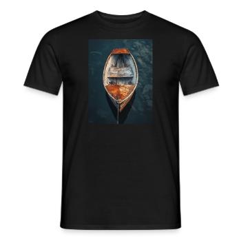 Abstract Painting - Boat - Lake - Fishing - Men's T-Shirt - black - Front - AI Model Male 178 light (178cm)