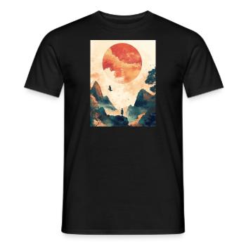 Japan - Sonne - Berge - Vogel - Mensch - Gemälde - Männer T-Shirt - Schwarz - Vorne - AI Model Male 178 light (178cm)
