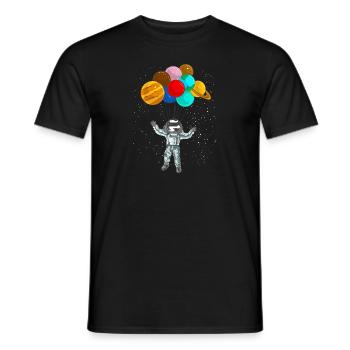 Astronaut In Space Flying With Planet Balloons - Men's T-Shirt - black - Front - AI Model Male 178 light (178cm)