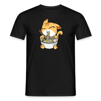 Kawaii Cat Ramen Bowl Funny Anime Noodles Kitty - Men's T-Shirt - black - Front - AI Model Male 178 light (178cm)