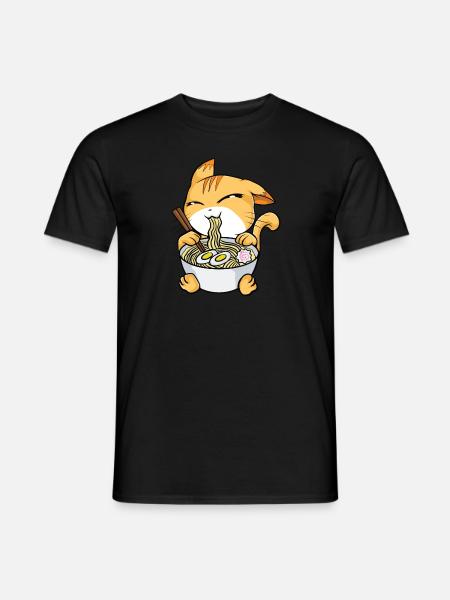 Kawaii Cat Ramen Bowl Funny Anime Noodles Kitty - T-shirt homme - noir