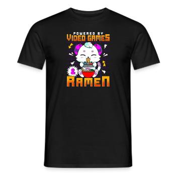 Powered By Video Games & Ramen Anime Cat Gamer - Men's T-Shirt - black - Front - AI Model Male 178 light (178cm)