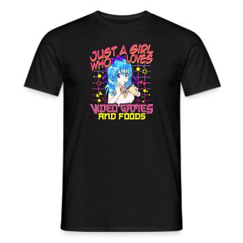 Mignonne juste une fille qui aime les jeux vidéo et la nourriture - T-shirt homme - noir - Devant - AI Model Male 178 light (178cm)