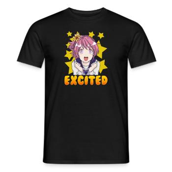 Mignon anime japonais fille manga excité face - T-shirt homme - noir - Devant - AI Model Male 178 light (178cm)