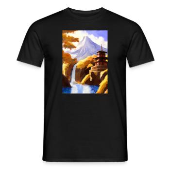 Japan Tower Wasserfall Gemälde - Männer T-Shirt - Schwarz - Vorne - AI Model Male 178 light (178cm)