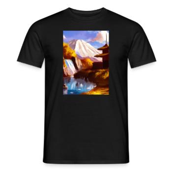 Japan Tower Wasserfall Gemälde - Männer T-Shirt - Schwarz - Vorne - AI Model Male 178 light (178cm)
