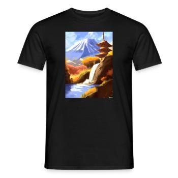 Japan Tower Wasserfall Gemälde - Männer T-Shirt - Schwarz - Vorne - AI Model Male 178 light (178cm)