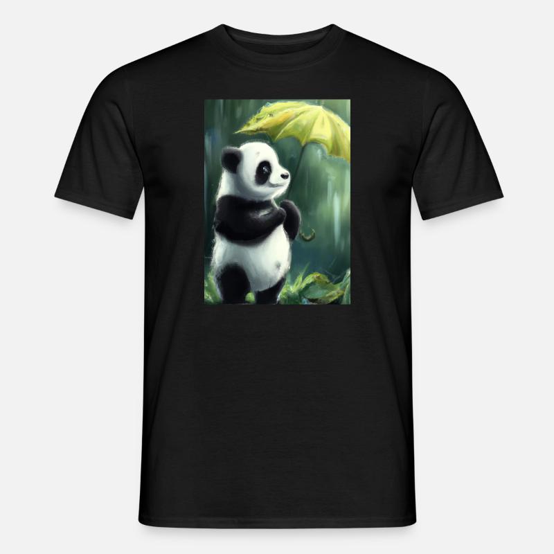Panda mit Blattschirm - Männer T-Shirt - Schwarz