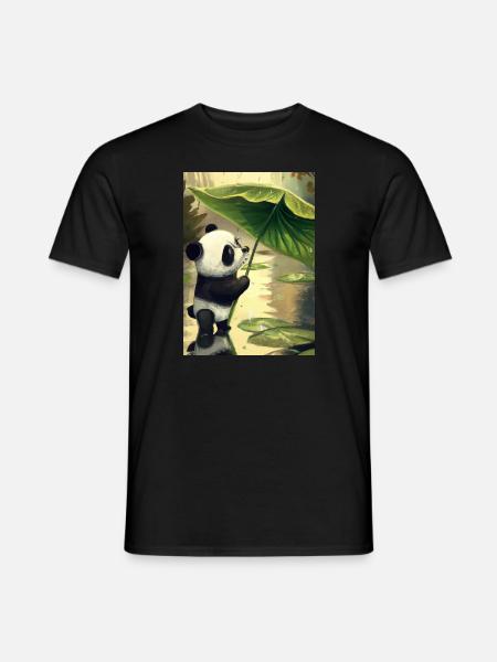 Panda mit Blattschirm - Männer T-Shirt - Schwarz