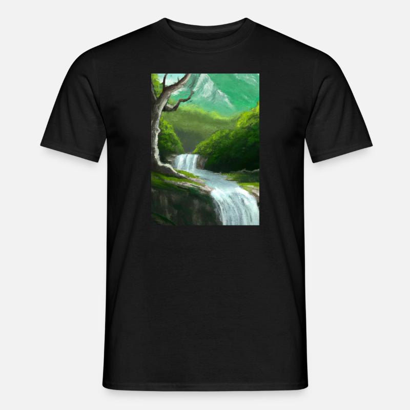 Forest River Wasserfall - Männer T-Shirt - Schwarz