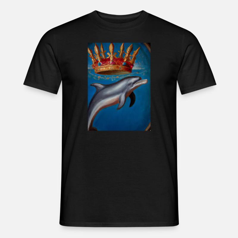 Delfin mit Krone - Männer T-Shirt - Schwarz