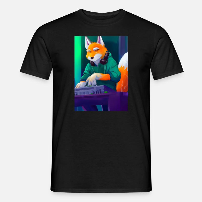 Fox am DJ-Pult - Männer T-Shirt - Schwarz