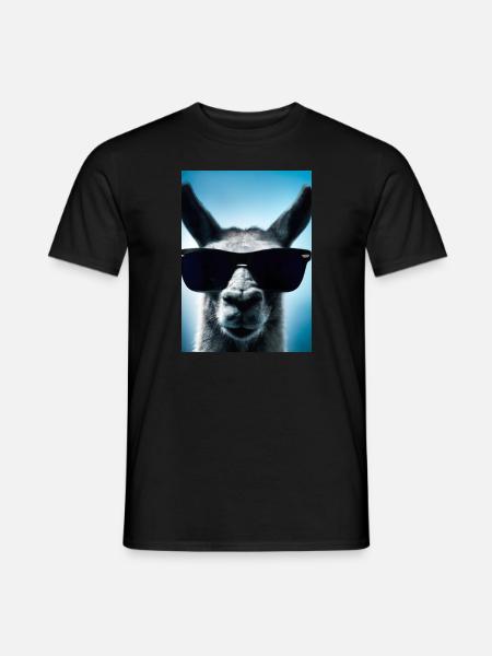 Lama mit Sonnenbrille - Männer T-Shirt - Schwarz