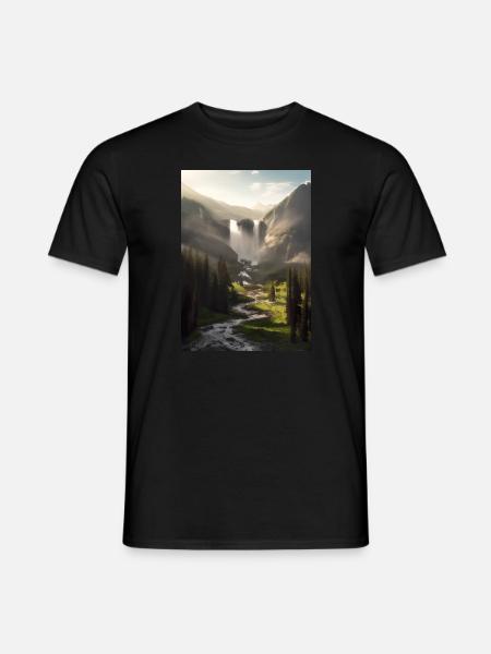 Wasserfall in der Natur - Männer T-Shirt - Schwarz